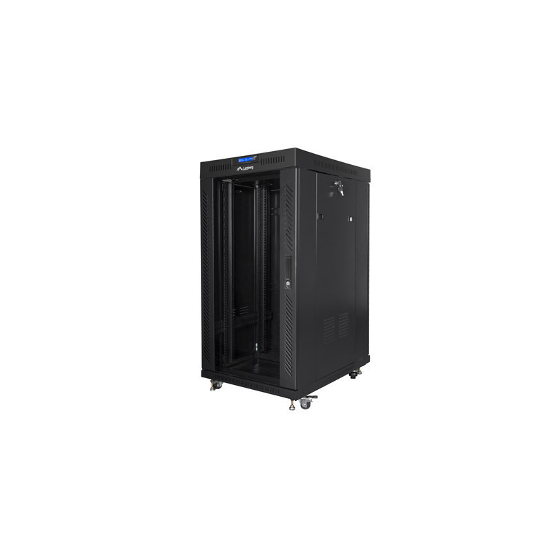 19" VOLNĚ STOJÍCÍ RACKOVÁ SKŘÍŇ 22U/800X1000 (FLAT PACK) ČERNÁ S PROSKLENÝMI DVEŘMI LCD  V2