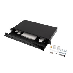 19" 1U OPTICKÝ PATCH PANEL  12XSC SIMPLEX / 12XLC DUPLEX ČERNÝ + PŘÍSLUŠENSTVÍ