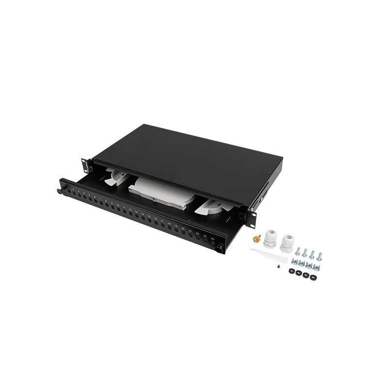 19" RACKOVÝ 1U OPTICKÝ PATCH PANEL  24XST / 24XFC ČERNÝ + PŘÍSLUŠENSTVÍ
