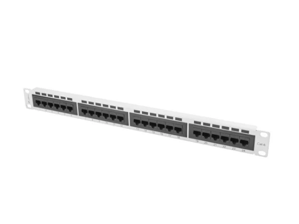PATCH PANEL 24 PORTŮ 1U 19" CAT.6 UTP ŠEDÝ
