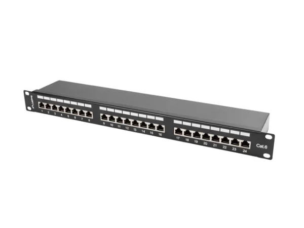 PATCH PANEL 24 PORTŮ 1U 19" CAT.6 FTP STÍNĚNÝ ČERNÝ