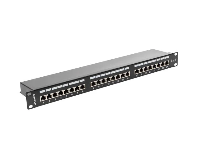 PATCH PANEL 24 PORTŮ 1U 19" CAT.6 FTP STÍNĚNÝ ČERNÝ