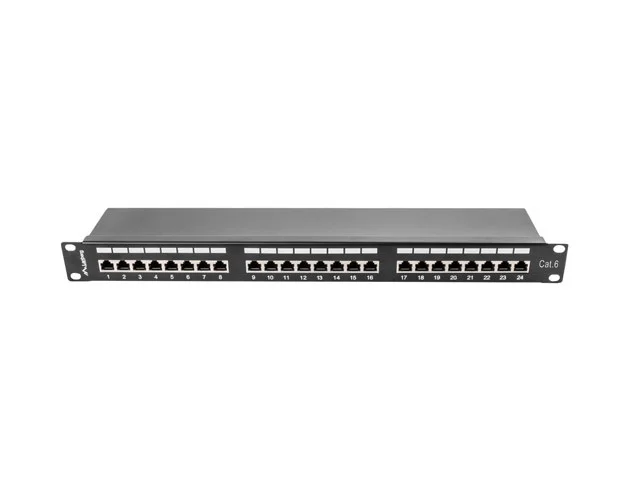 PATCH PANEL 24 PORTŮ 1U 19" CAT.6 FTP STÍNĚNÝ ČERNÝ