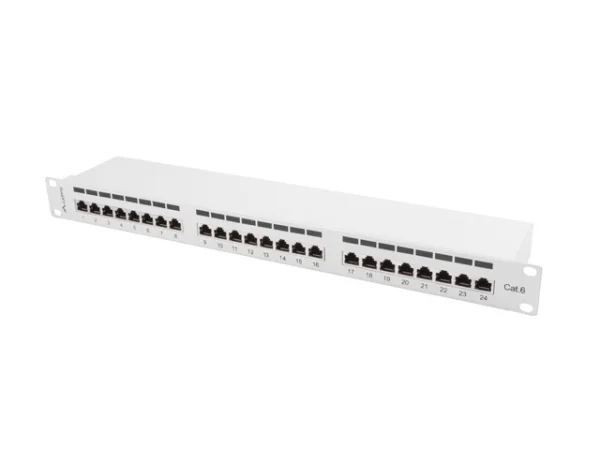 PATCH PANEL 24 PORTŮ 1U 19" CAT.6 FTP STÍNĚNÝ ŠEDÝ