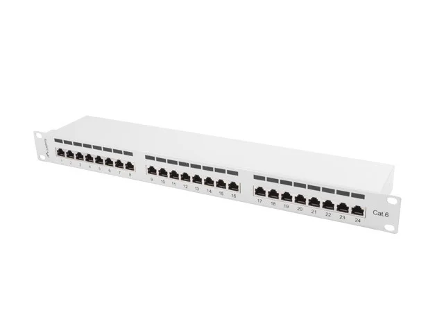PATCH PANEL 24 PORTŮ 1U 19" CAT.6 FTP STÍNĚNÝ ŠEDÝ