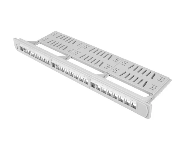 24PORTOVÝ PATCH PANEL 1U S ORGANIZÉREM PRO KEYSTONE MODULY ŠEDÝ