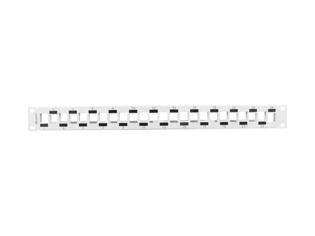 PATCH PANEL 24 PORTŮ 1U STAGGERED S ORGANIZÉREM PRO MODULY KEYSTONE ŠEDÝ