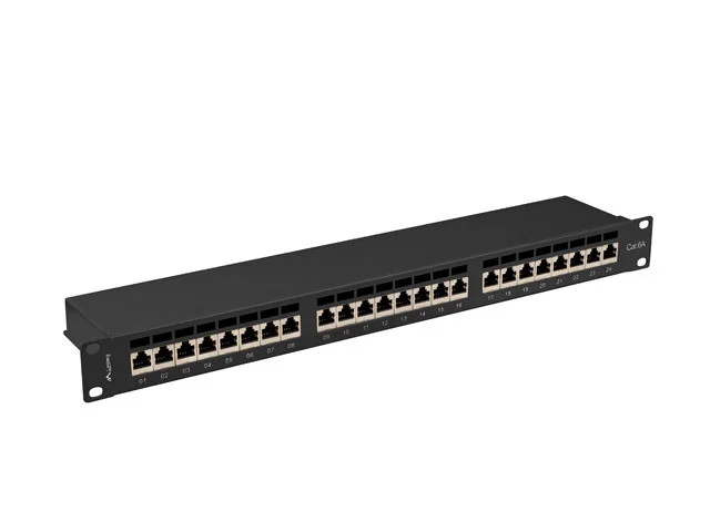 PATCH PANEL 24 PORTŮ 1U 19" CAT.6A FTP STÍNĚNÝ ČERNÝ