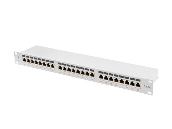 PATCH PANEL 24 PORTŮ 1U 19" CAT.6A FTP STÍNĚNÝ ŠEDÝ