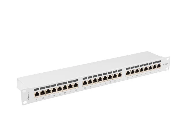 PATCH PANEL 24 PORTŮ 1U 19" CAT.6A FTP STÍNĚNÝ ŠEDÝ