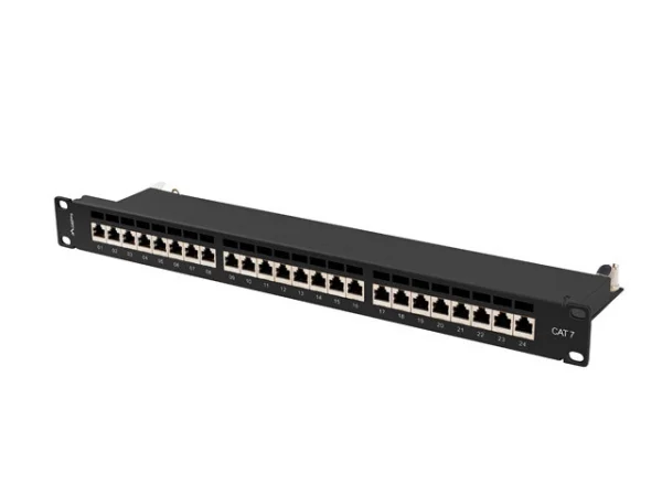 PATCH PANEL 24 PORTŮ 1U 19" CAT.7 FTP STÍNĚNÝ ČERNÝ