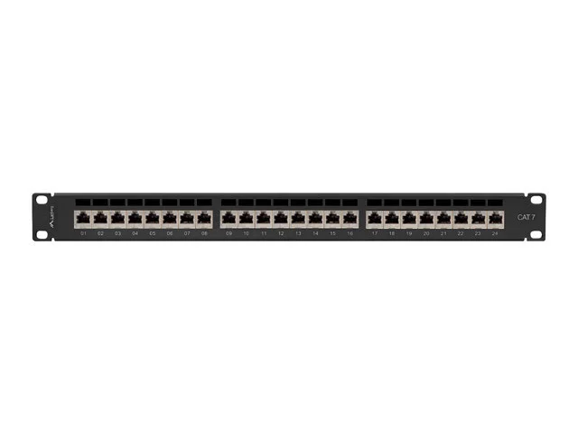 PATCH PANEL 24 PORTŮ 1U 19" CAT.7 FTP STÍNĚNÝ ČERNÝ