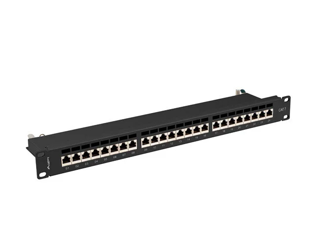 PATCH PANEL 24 PORTŮ 1U 19" CAT.7 FTP STÍNĚNÝ ČERNÝ