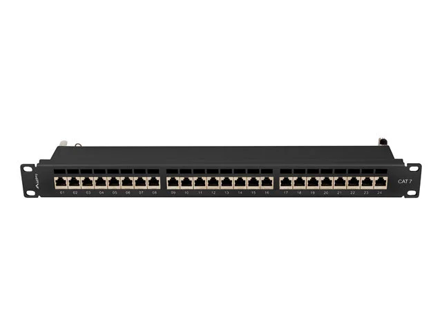 PATCH PANEL 24 PORTŮ 1U 19" CAT.7 FTP STÍNĚNÝ ČERNÝ