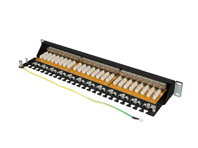 PATCH PANEL 24 PORTŮ 1U 19" CAT.7 FTP STÍNĚNÝ ČERNÝ
