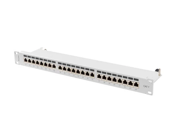 PATCH PANEL 24 PORTŮ 1U 19" CAT.7 FTP STÍNĚNÝ ŠEDÝ