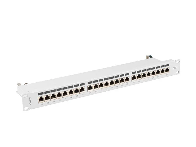 PATCH PANEL 24 PORTŮ 1U 19" CAT.7 FTP STÍNĚNÝ ŠEDÝ