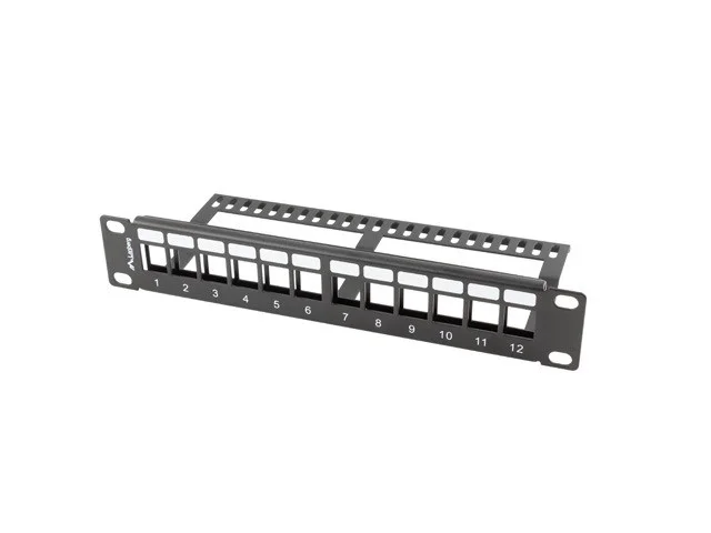 PATCH PANEL 12 PORTŮ 1U S ORGANIZÉREM PRO KEYSTONE MODULY ČERNÝ