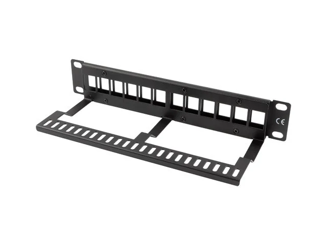 PATCH PANEL 12 PORTŮ 1U S ORGANIZÉREM PRO KEYSTONE MODULY ČERNÝ