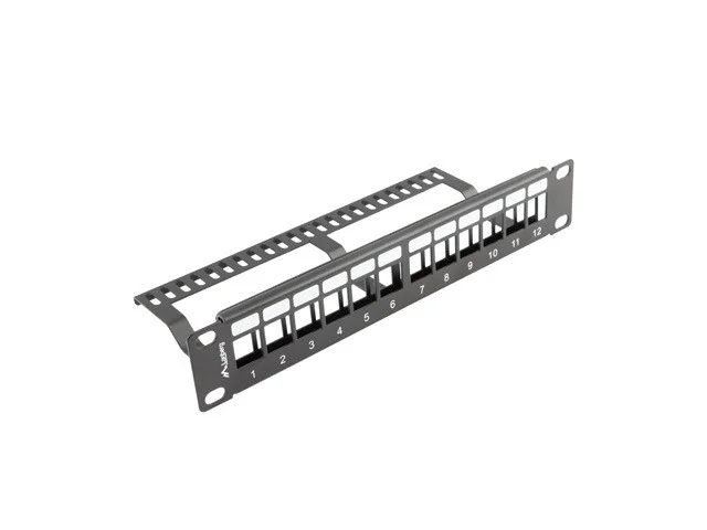 PATCH PANEL 12 PORTŮ 1U S ORGANIZÉREM PRO KEYSTONE MODULY ČERNÝ