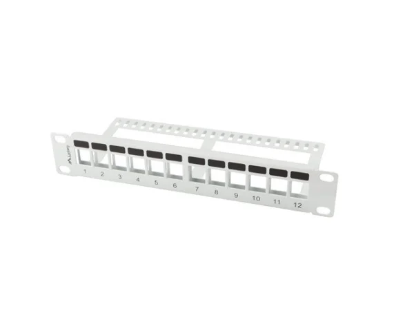 PATCH PANEL 12 PORTŮ 1U S ORGANIZÉREM PRO KEYSTONE MODULY ŠEDÝ