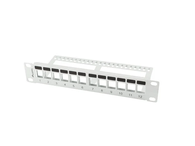 PATCH PANEL 12 PORTŮ 1U S ORGANIZÉREM PRO KEYSTONE MODULY ŠEDÝ
