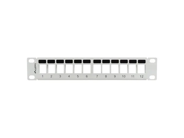 PATCH PANEL 12 PORTŮ 1U S ORGANIZÉREM PRO KEYSTONE MODULY ŠEDÝ