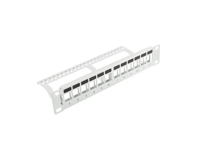 PATCH PANEL 12 PORTŮ 1U S ORGANIZÉREM PRO KEYSTONE MODULY ŠEDÝ