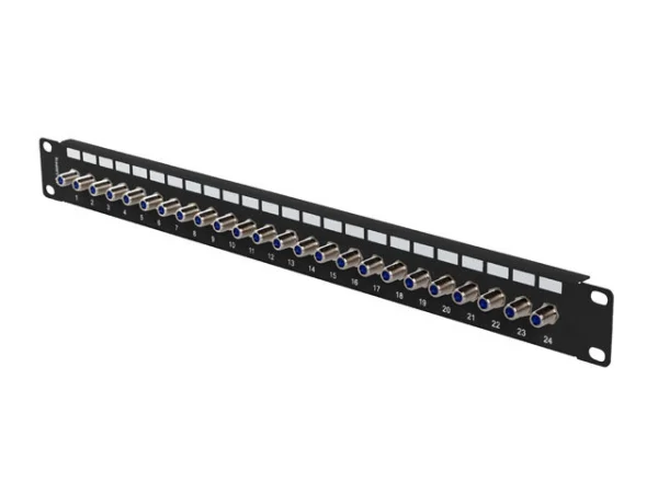 PATCH PANEL 24 PORTŮ 1U S KONEKTOREM TYPU F ČERNÝ