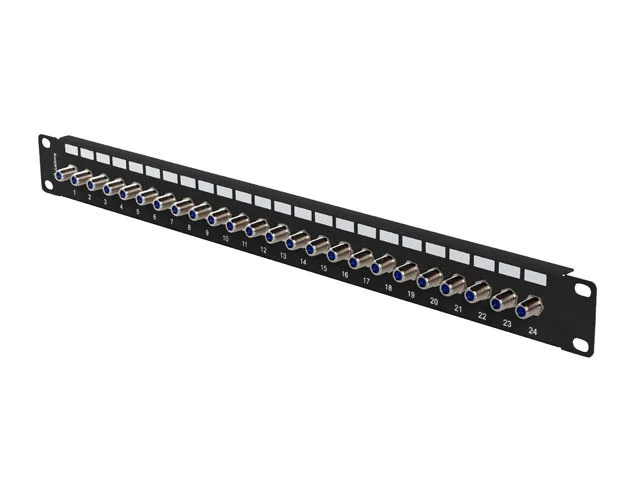 PATCH PANEL 24 PORTŮ 1U S KONEKTOREM TYPU F ČERNÝ