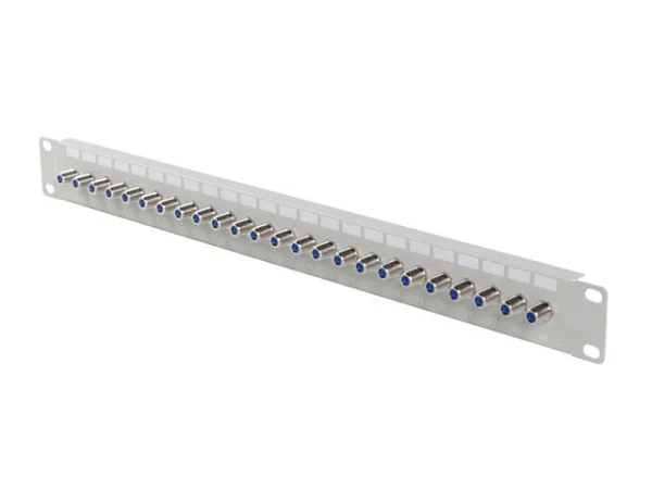 PATCH PANEL 24 PORTŮ 1U S KONEKTOREM TYPU F ŠEDÝ
