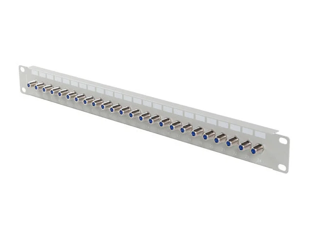 PATCH PANEL 24 PORTŮ 1U S KONEKTOREM TYPU F ŠEDÝ