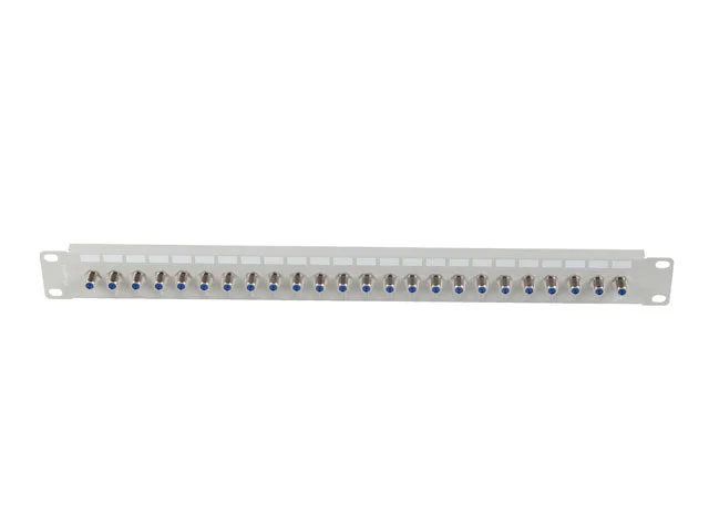 PATCH PANEL 24 PORTŮ 1U S KONEKTOREM TYPU F ŠEDÝ