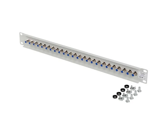 PATCH PANEL 24 PORTŮ 1U S KONEKTOREM TYPU F ŠEDÝ