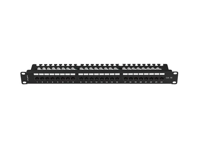 PATCH PANEL 24 PORTŮ 1U 19" CAT.5E UTP S POLICÍ ČERNÝ