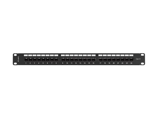 PATCH PANEL 24 PORTŮ 1U 19" CAT.6 UTP S POLICÍ ČERNÝ