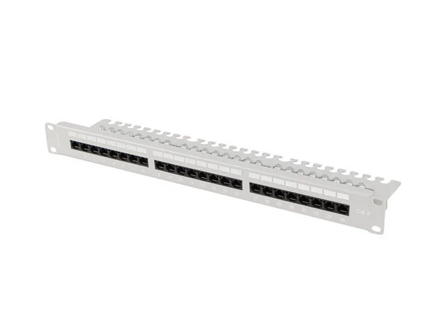 PATCH PANEL 24 PORTŮ 1U 19" CAT.6 UTP S POLICÍ ŠEDÝ