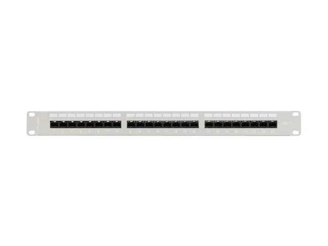 PATCH PANEL 24 PORTŮ 1U 19" CAT.6 UTP S POLICÍ ŠEDÝ