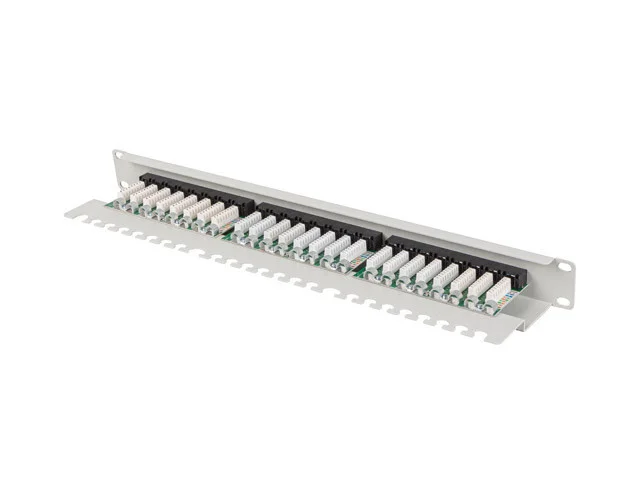PATCH PANEL 24 PORTŮ 1U 19" CAT.6 UTP S POLICÍ ŠEDÝ