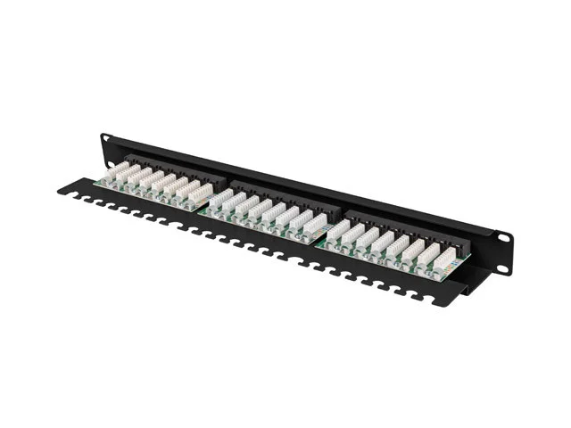PATCH PANEL 24 PORTŮ 1U 19" CAT.6A UTP S POLICÍ ČERNÝ