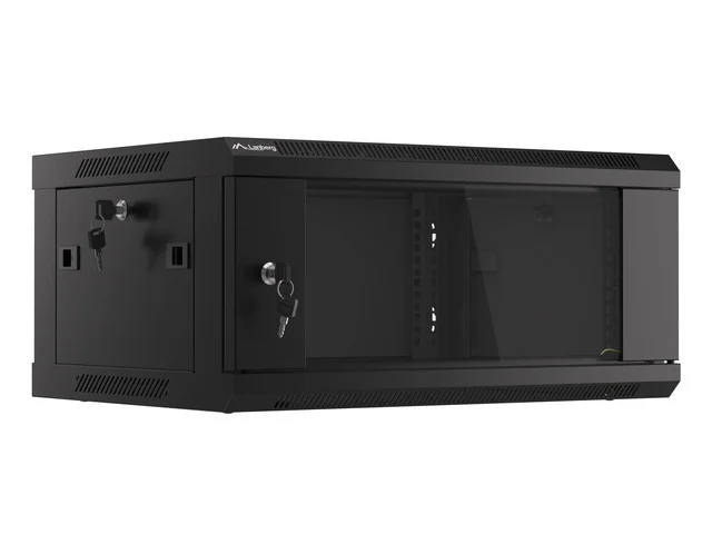 RACKOVÁ SKŘÍŇ 19" NÁSTĚNNÁ 4U/600X450 (FLAT PACK) S PROSKLENÝMI DVEŘMI ČERNÁ  V2