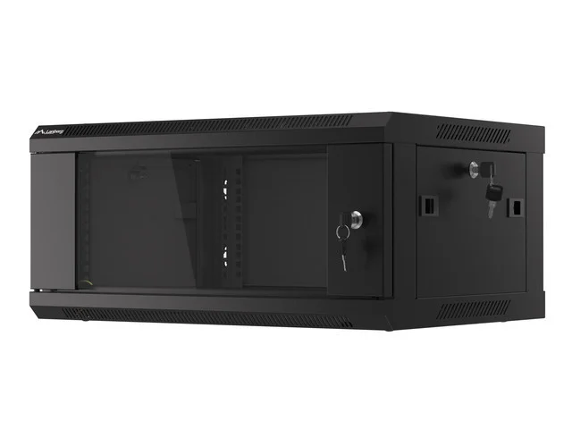 RACKOVÁ SKŘÍŇ 19" NÁSTĚNNÁ 4U/600X450 (FLAT PACK) S PROSKLENÝMI DVEŘMI ČERNÁ  V2