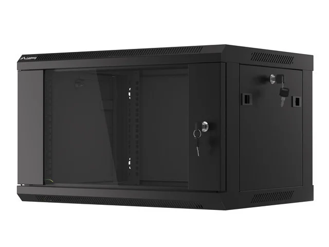 19" RACKOVÁ SKŘÍŇ PRO MONTÁŽ NA STĚNU 6U/600X450 (FLAT PACK) S PROSKLENÝMI DVEŘMI ČERNÁ  V2