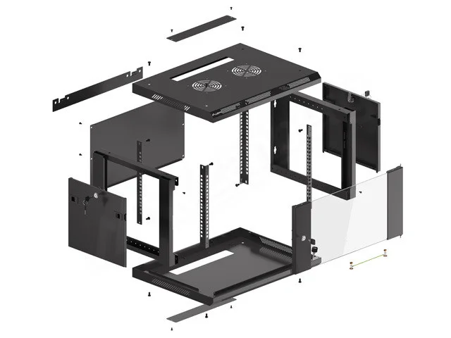 19" RACKOVÁ SKŘÍŇ PRO MONTÁŽ NA STĚNU 6U/600X450 (FLAT PACK) S PROSKLENÝMI DVEŘMI ČERNÁ  V2