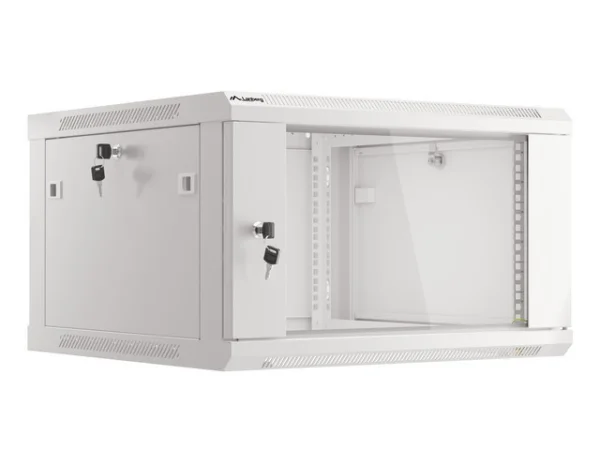 19" RACKOVÁ SKŘÍŇ PRO MONTÁŽ NA STĚNU 6U/600X600 (FLAT PACK) S PROSKLENÝMI DVEŘMI ŠEDÁ  V2
