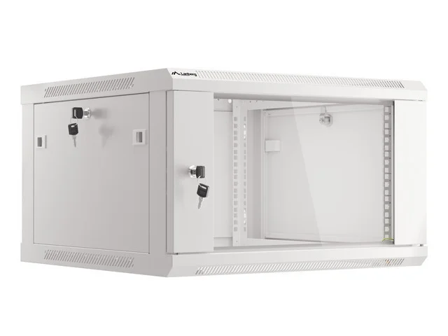 19" RACKOVÁ SKŘÍŇ PRO MONTÁŽ NA STĚNU 6U/600X600 (FLAT PACK) S PROSKLENÝMI DVEŘMI ŠEDÁ  V2