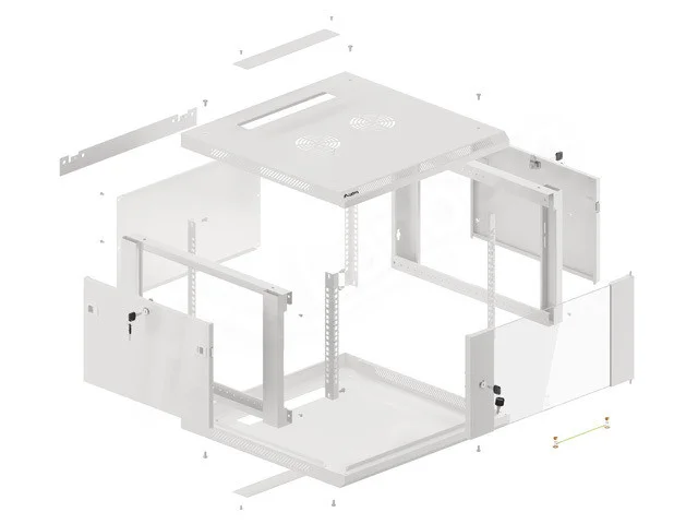 19" RACKOVÁ SKŘÍŇ PRO MONTÁŽ NA STĚNU 6U/600X600 (FLAT PACK) S PROSKLENÝMI DVEŘMI ŠEDÁ  V2