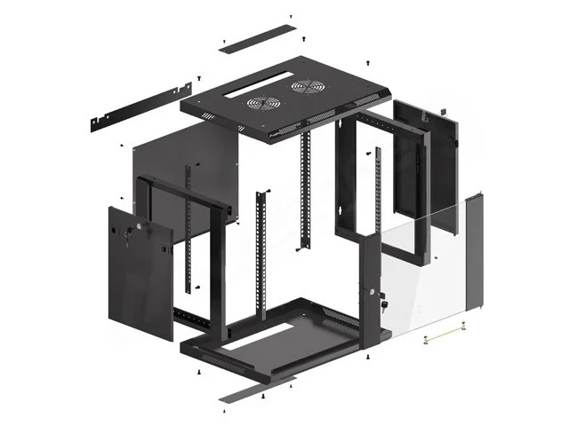 19" RACKOVÁ SKŘÍŇ PRO MONTÁŽ NA STĚNU 9U/600X450 (FLAT PACK) V2 ČERNÁ