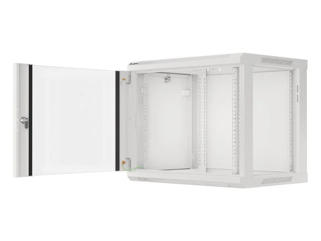 19" RACKOVÁ SKŘÍŇ PRO MONTÁŽ NA STĚNU 9U/600X450 (FLAT PACK) S PROSKLENÝMI DVEŘMI ŠEDÁ  V2