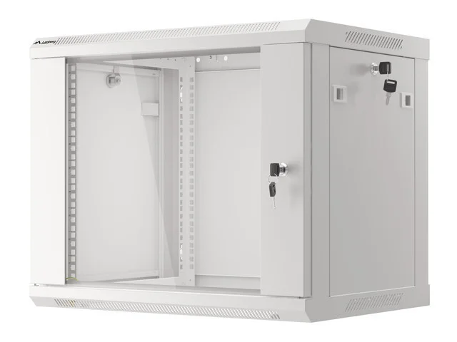 19" RACKOVÁ SKŘÍŇ PRO MONTÁŽ NA STĚNU 9U/600X450 (FLAT PACK) S PROSKLENÝMI DVEŘMI ŠEDÁ  V2
